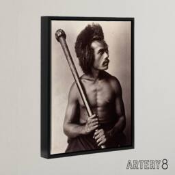 "Artery8 Burton Brothers Photograph of a Fijian Warrior Framed Canvas Art Print in Brown - Size: W12"" x H16""" - thumbnail 2