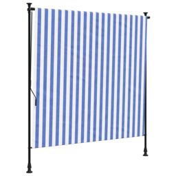 Berkfield Home Outdoor Roller Blind Blue & White 150x270 cm Fabric&Steel - thumbnail 2