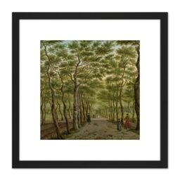 Artery8 La Fargue Herepad In The Hague Forest Landscape 8X8 Inch Square Wooden Framed Wall Art Print Picture with Mount in Black - thumbnail 1