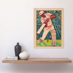 "Artery8 Cricket Player Batsman Shot Bright Portrait Wall Art Print in Beige - Size: W18"" x H24""" - thumbnail 4