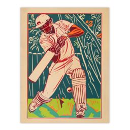 "Artery8 Cricket Player Batsman Shot Bright Portrait Wall Art Print in Beige - Size: W18"" x H24""" - thumbnail 1
