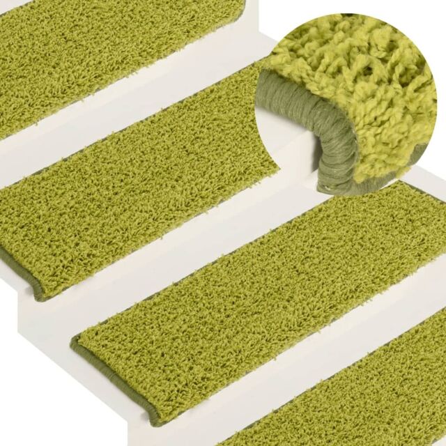 Berkfield Home Carpet Stair Treads 15 pcs 65x21x4 cm Green - Size: Medium - image 1