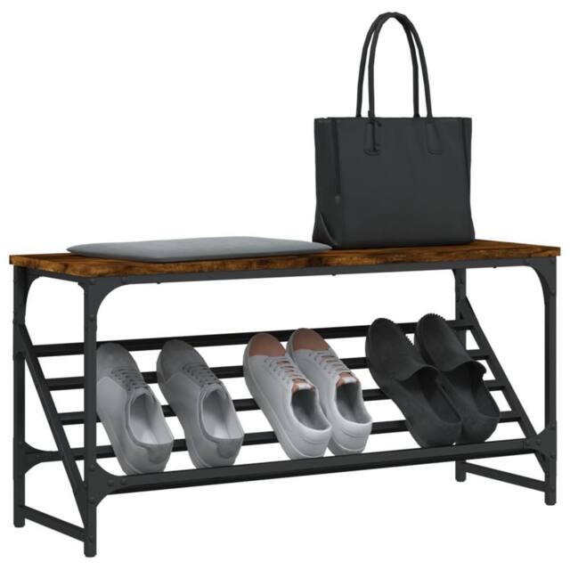 Berkfield Home Shoe Rack Smoked Oak 90x30x45 cm Engineered Wood in Brown - Size: 90 x 30 x 45 cm - image 1