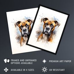 "Artery8 Wall Art Print Brindle Boxer Lovers Gift Watercolour Pet Portrait Painting Artwork Art Framed - Size: W12"" x H16""" - thumbnail 2