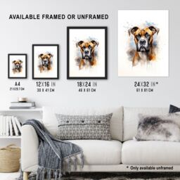 "Artery8 Wall Art Print Brindle Boxer Lovers Gift Watercolour Pet Portrait Painting Artwork Art Framed - Size: W12"" x H16""" - thumbnail 3