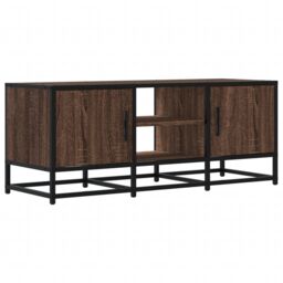 Berkfield Home TV Cabinet Brown Oak 100x35x41 cm Engineered Wood & Metal - Size: 100 x 35 x 41 cm - thumbnail 2