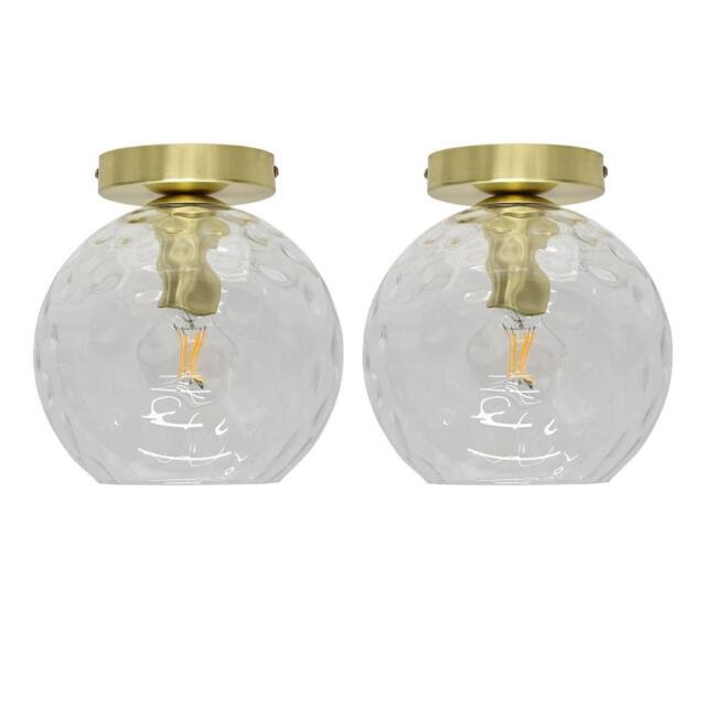 First Choice Lighting Set of 2 Barnum - Clear Dimple Glass Globe Satin Brass Ceiling Lights - image 1
