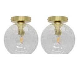 First Choice Lighting Set of 2 Barnum - Clear Dimple Glass Globe Satin Brass Ceiling Lights - thumbnail 1