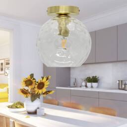 First Choice Lighting Set of 2 Barnum - Clear Dimple Glass Globe Satin Brass Ceiling Lights - thumbnail 5