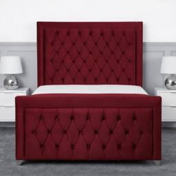 Living Comfort Bedz Ember Plush Velvet Upholstered Bed Slatted Base with 48Inch Headboard in Maroon - Size: Small Double - thumbnail 2