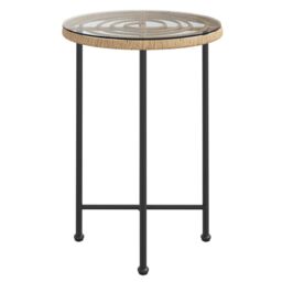 Berkfield Home Dining Table Ã˜55 cm Tempered Glass & Steel in Brown - thumbnail 3