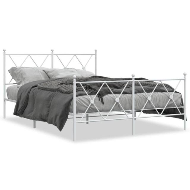 Berkfield Home Metal Bed Frame without Mattress with Footboard White 137x190cm - Size: 137x190 cm - image 1