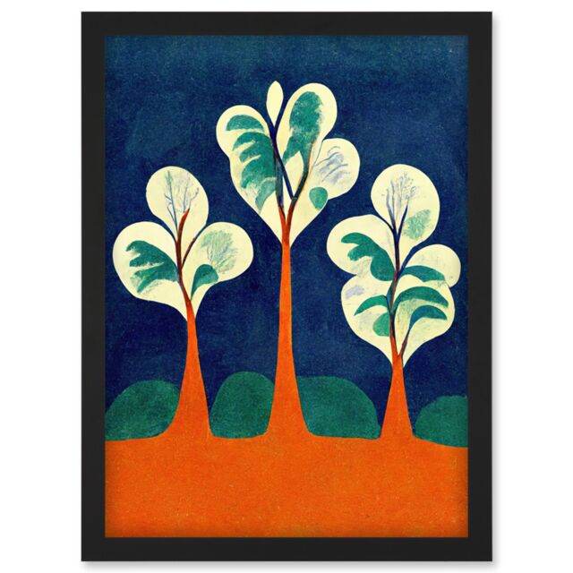 Artery8 Henri Matisse Style Trees Fauvist Orange & Blue Artwork Framed Wall Art Print A4 in Black - image 1