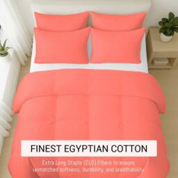 Pamposh Egyptian Cotton Duvet Cover Set Reversible Bedding Sets in Coral - Size: Double - thumbnail 2