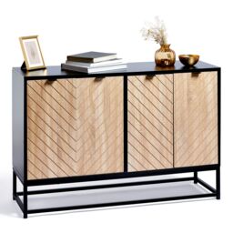 VonHaus Dalton Chevron Wood Effect 4 Door Living Room Sideboard in Black - thumbnail 2