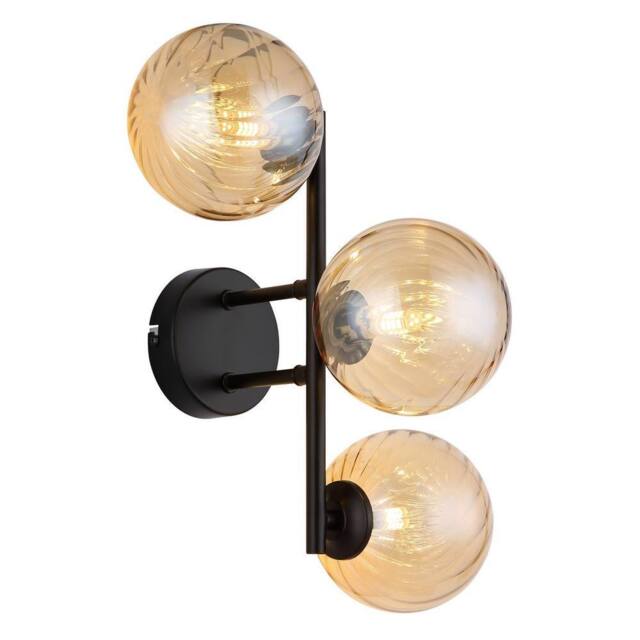 Netlighting Conor Globe Wall Lights Matt Black Balls Amber Glass Shade 3x G9 - image 1