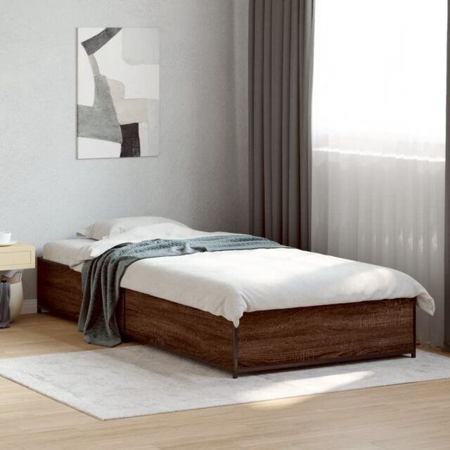 Berkfield Home Bed Frame without Mattress Brown Oak 75x190 cm Small Single - image 1