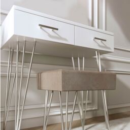 CARME HOME Olivia White Dressing Table with Stool Set with Touch Sensor LED Mirror - thumbnail 7