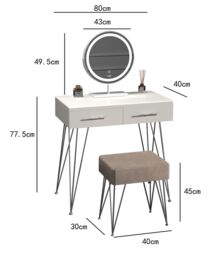 CARME HOME Olivia White Dressing Table with Stool Set with Touch Sensor LED Mirror - thumbnail 8