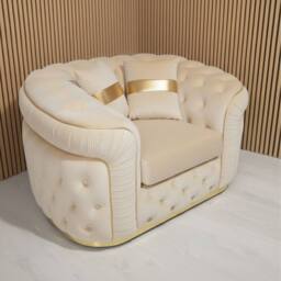 Stratus Interiors Ambassador Sofa Chesterfield Toronto Gold Trim Plush Velvet-Frills in Cream - thumbnail 1