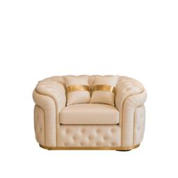 Stratus Interiors Ambassador Sofa Chesterfield Toronto Gold Trim Plush Velvet-Frills in Cream - thumbnail 2