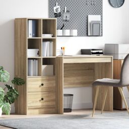 Berkfield Home Desk with Storage Sonoma Oak Engineered Wood in Red