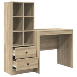 Berkfield Home Desk with Storage Sonoma Oak Engineered Wood in Red - thumbnail 6