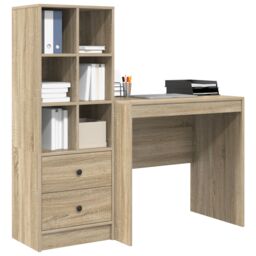 Berkfield Home Desk with Storage Sonoma Oak Engineered Wood in Red - thumbnail 3