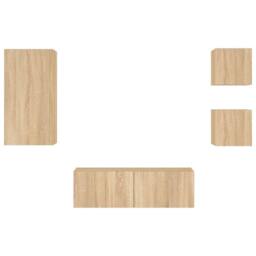 Berkfield Home Decorative 4 Piece TV Wall Cabinets with LED Lights Sonoma Oak in Light Tan - thumbnail 7