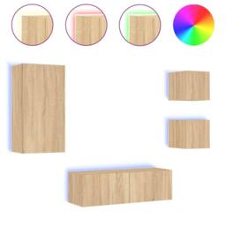 Berkfield Home Decorative 4 Piece TV Wall Cabinets with LED Lights Sonoma Oak in Light Tan - thumbnail 3