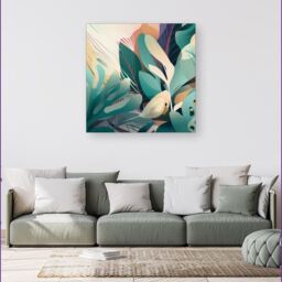 "Warren Reed - Designer Abstract Tropical Leaves Canvas in Green - Size: W16"" x H16""" - thumbnail 4