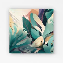 "Warren Reed - Designer Abstract Tropical Leaves Canvas in Green - Size: W16"" x H16""" - thumbnail 1
