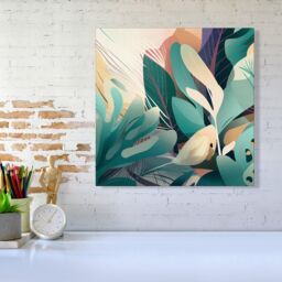 "Warren Reed - Designer Abstract Tropical Leaves Canvas in Green - Size: W16"" x H16""" - thumbnail 2