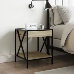 Berkfield Home Bedside Table with Infinity LED Sonoma Oak 40x40x49 cm in Brown - Size: 40 x 40 x 49 cm - thumbnail 4