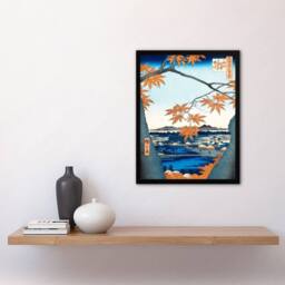 Artery8 Hiroshige Framed Wall Art Maple Trees Tekona Shrine & Linked Bridge in Orange - Size: A4 - thumbnail 2
