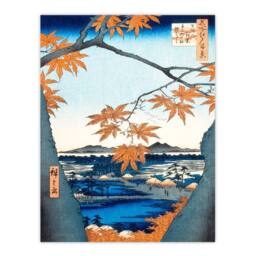 Artery8 Hiroshige Framed Wall Art Maple Trees Tekona Shrine & Linked Bridge in Orange - Size: A4 - thumbnail 3