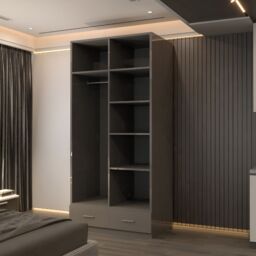 Sliding Wardrobes 4U High Gloss 2-Door Wardrobe with Mirror & Drawers W90 x H200cm x D50cm in Grey - thumbnail 4