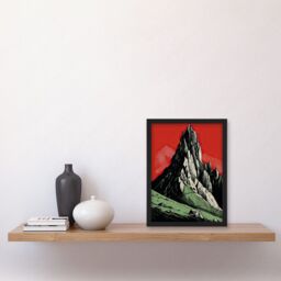 Artery8 Tryfan Mountain Peak Bold Linocut Illustration Artwork Framed Wall Art Print A4 in Black - thumbnail 2