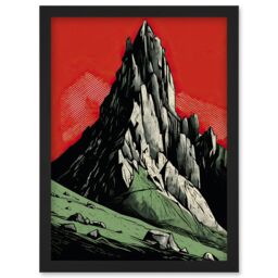 Artery8 Tryfan Mountain Peak Bold Linocut Illustration Artwork Framed Wall Art Print A4 in Black - thumbnail 1