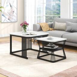 Matteo Nesting Coffee Tables - Black Metal Frame & White Marble Top - thumbnail 6