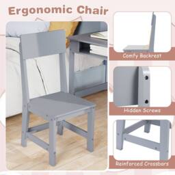 CASART Kids Study Table & Chair Set Wooden Table & Chair w/ Hutch & Shelves in Grey - thumbnail 6