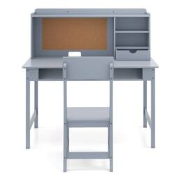 CASART Kids Study Table & Chair Set Wooden Table & Chair w/ Hutch & Shelves in Grey