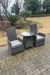 Fimous Outdoor PE Wicker Rattan Reclining Chair & Table Set Dining Sets 2 Seat Bistro Set in Dark Grey - thumbnail 6