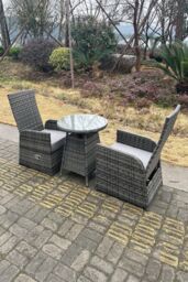 Fimous Outdoor PE Wicker Rattan Reclining Chair & Table Set Dining Sets 2 Seat Bistro Set in Dark Grey - thumbnail 3
