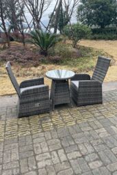 Fimous Outdoor PE Wicker Rattan Reclining Chair & Table Set Dining Sets 2 Seat Bistro Set in Dark Grey - thumbnail 2