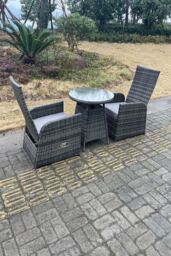 Fimous Outdoor PE Wicker Rattan Reclining Chair & Table Set Dining Sets 2 Seat Bistro Set in Dark Grey