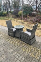 Fimous Outdoor PE Wicker Rattan Reclining Chair & Table Set Dining Sets 2 Seat Bistro Set in Dark Grey - thumbnail 4