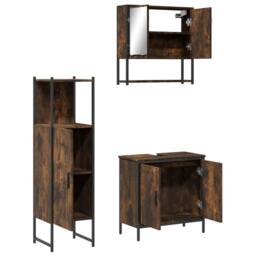Berkfield Home Durable 3 Piece Bathroom Furniture Set Smoked Oak Engineered Wood in Brown - thumbnail 5