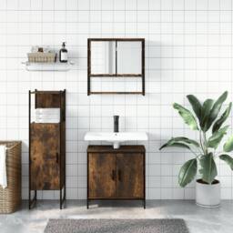 Berkfield Home Durable 3 Piece Bathroom Furniture Set Smoked Oak Engineered Wood in Brown
