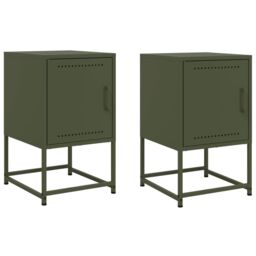 Berkfield Home Bedside Cabinets 2 pcs Olive Green 36x39x60.5 cm Steel - thumbnail 2